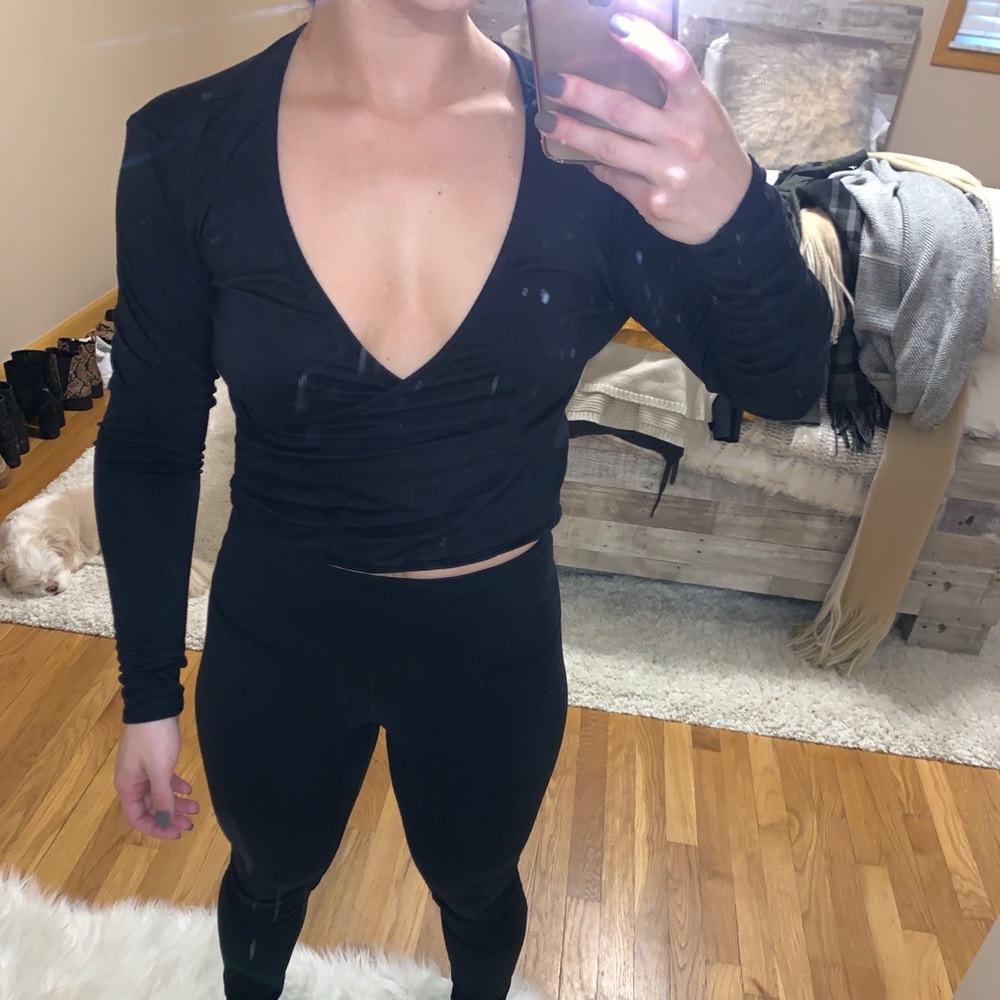 Black cropped wrap top